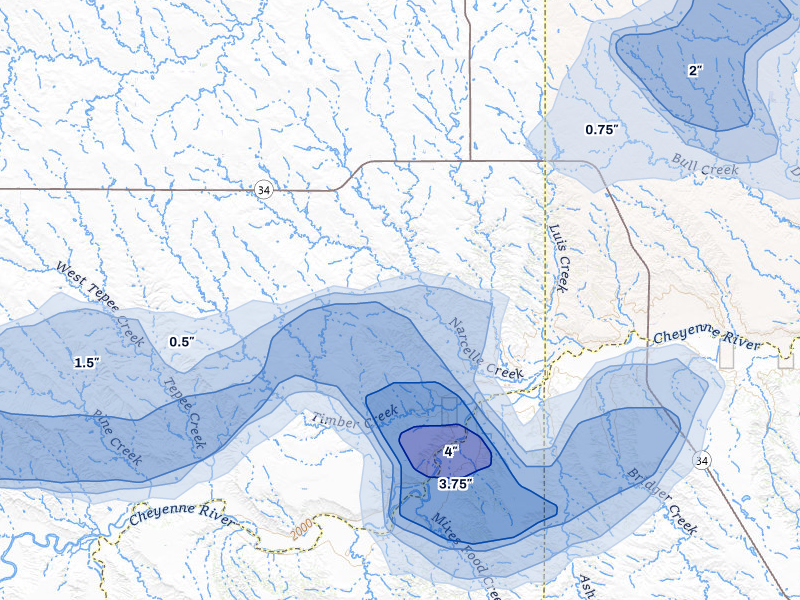 NEXRAD radar-signature map of the hail storm over Howes, SD on Jul 2, 2026