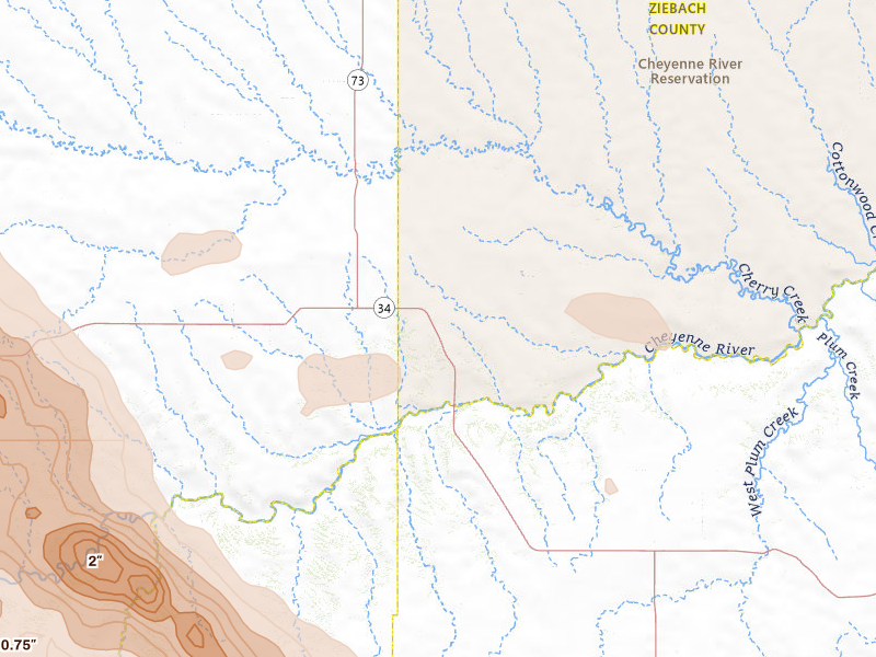 Radar-estimated hail-size map of the storm over Howes, SD on Aug 11, 2026