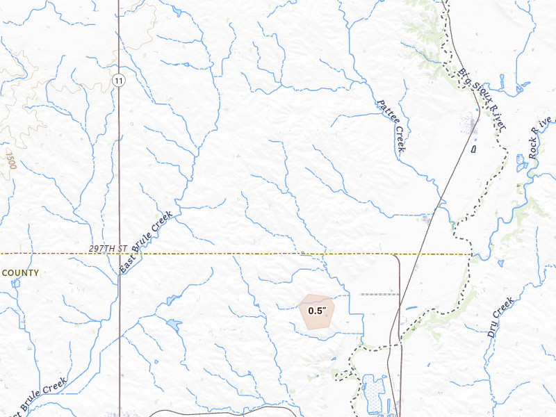 Radar-estimated hail-size map of the storm over Hudson, SD on May 30, 2026