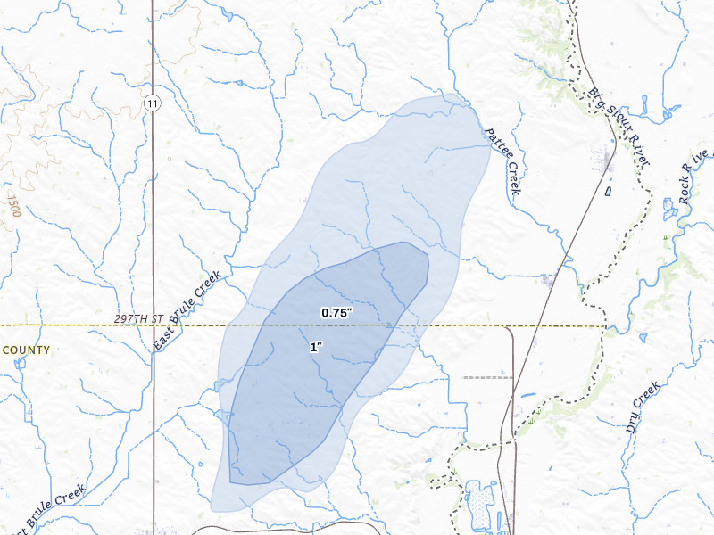 NEXRAD radar-signature map of the hail storm over Hudson, SD on Jun 30, 2026