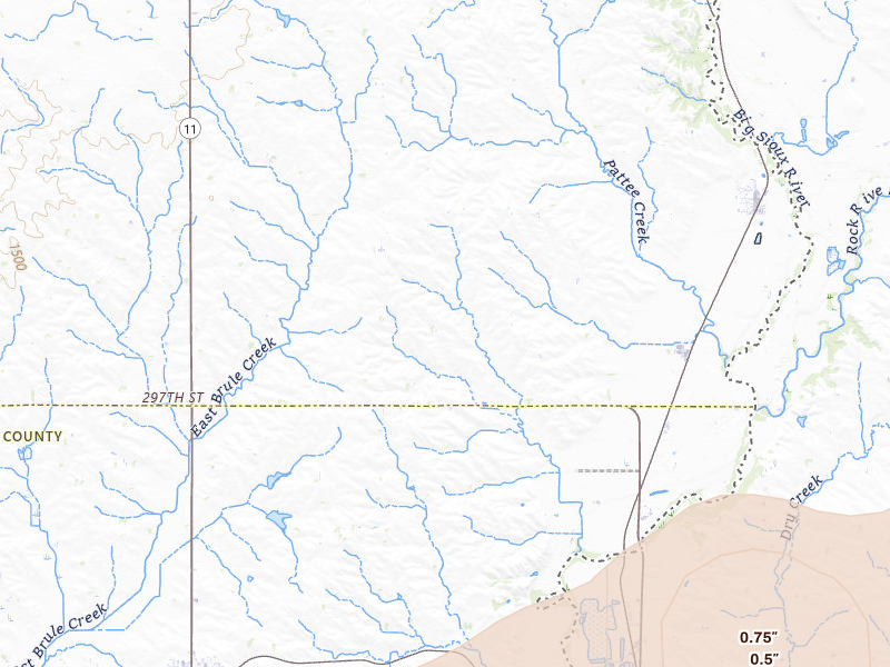 Radar-estimated hail-size map of the storm over Hudson, SD on Jul 2, 2026