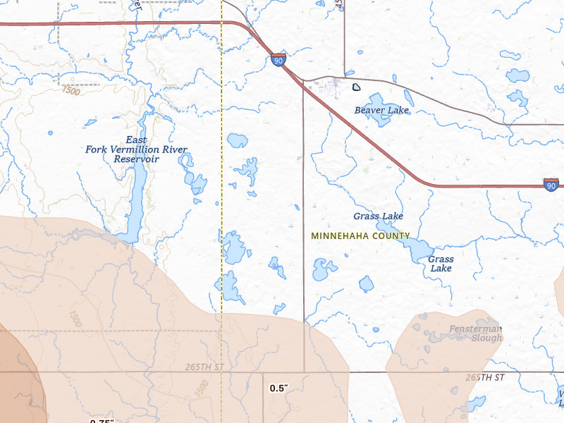 Radar-estimated hail-size map of the storm over Humboldt, SD on Jul 2, 2026