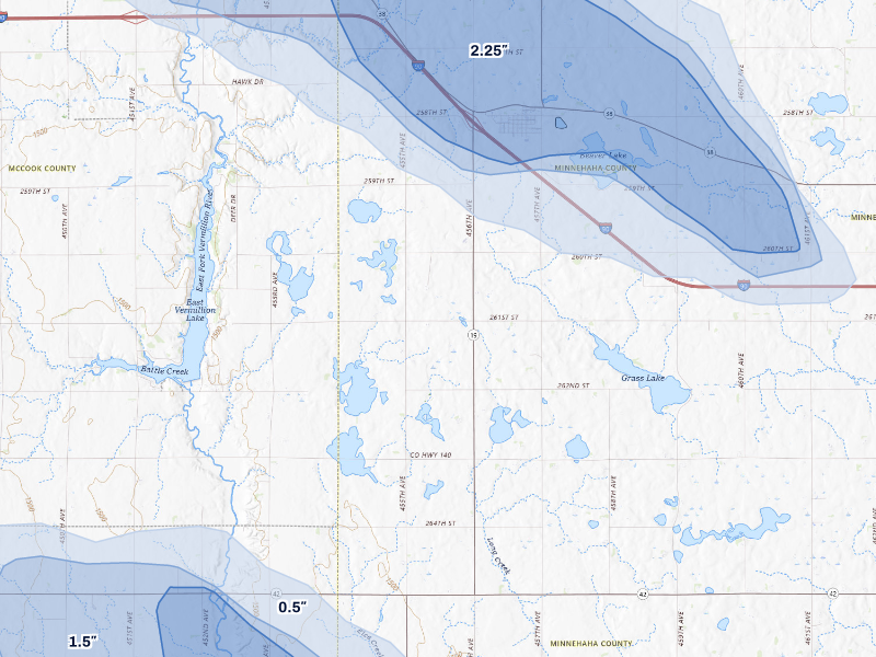 NEXRAD radar-signature map of the hail storm over Humboldt, SD on Aug 20, 2026