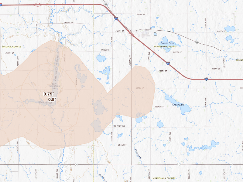 Radar-estimated hail-size map of the storm over Humboldt, SD on Sep 11, 2026