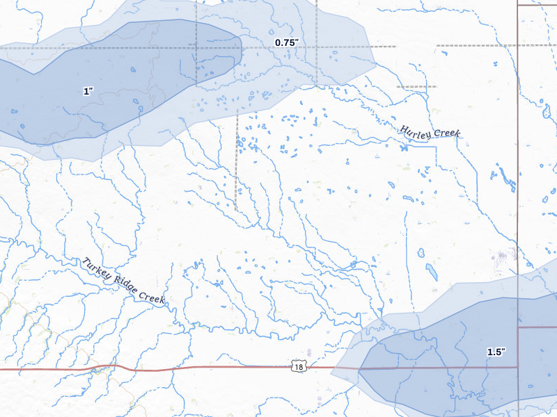 NEXRAD radar-signature map of the hail storm over Hurley, SD on Jul 25, 2026