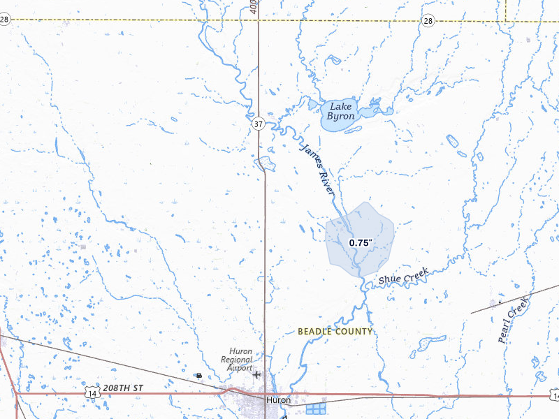 NEXRAD radar-signature map of the hail storm over Huron, SD on Jun 27, 2026