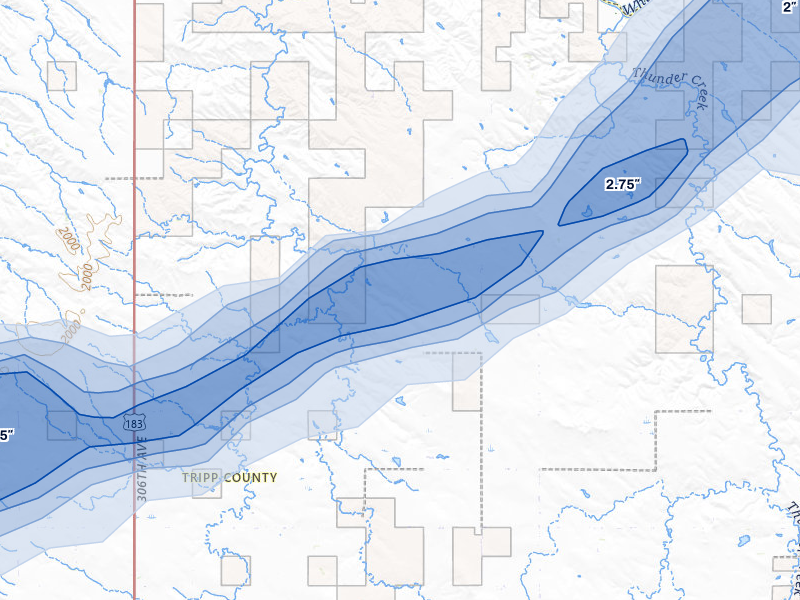 NEXRAD radar-signature map of the hail over Ideal, SD