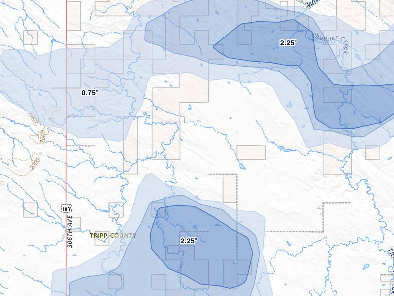 NEXRAD radar-signature map of the hail storm over Ideal, SD on Jul 6, 2026