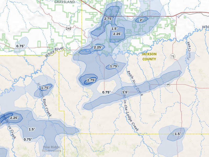 NEXRAD radar-signature map of the hail over Interior, SD