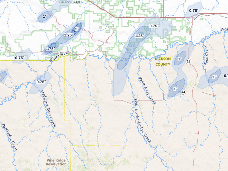 NEXRAD radar-signature map of the hail storm over Interior, SD on Jul 29, 2026