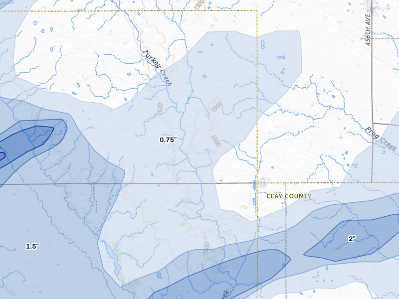 NEXRAD radar-signature map of the hail over Irene, SD
