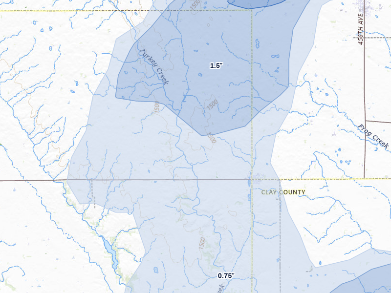 NEXRAD radar-signature map of the hail over Irene, SD