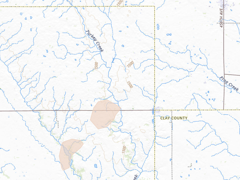 Radar-estimated hail-size map of the storm over Irene, SD on Jun 27, 2026