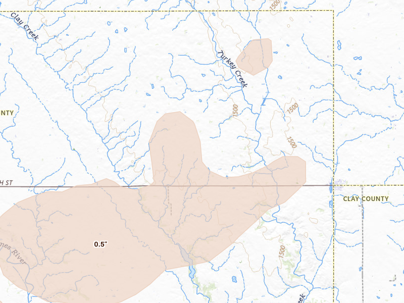 Radar-estimated hail-size map of the storm over Irene, SD on Sep 1, 2026