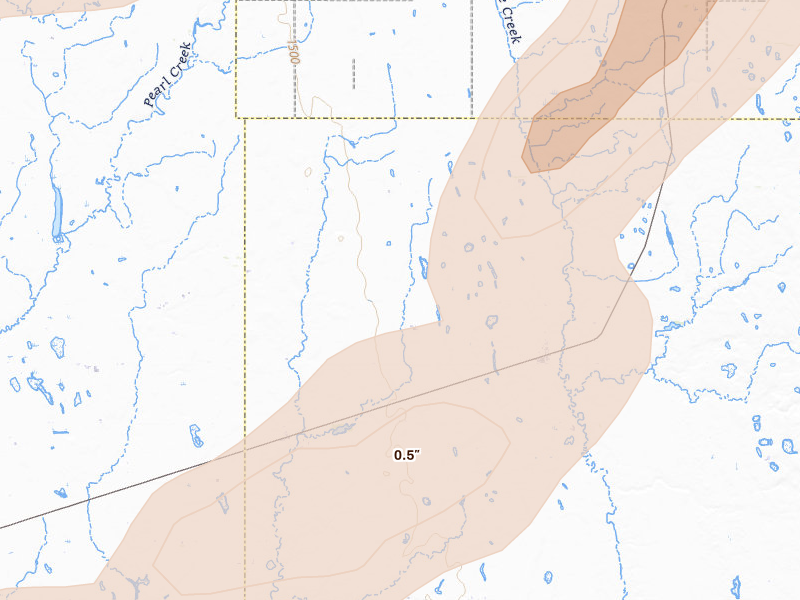 Radar-estimated hail-size map of the storm over Iroquois, SD on Jun 3, 2026