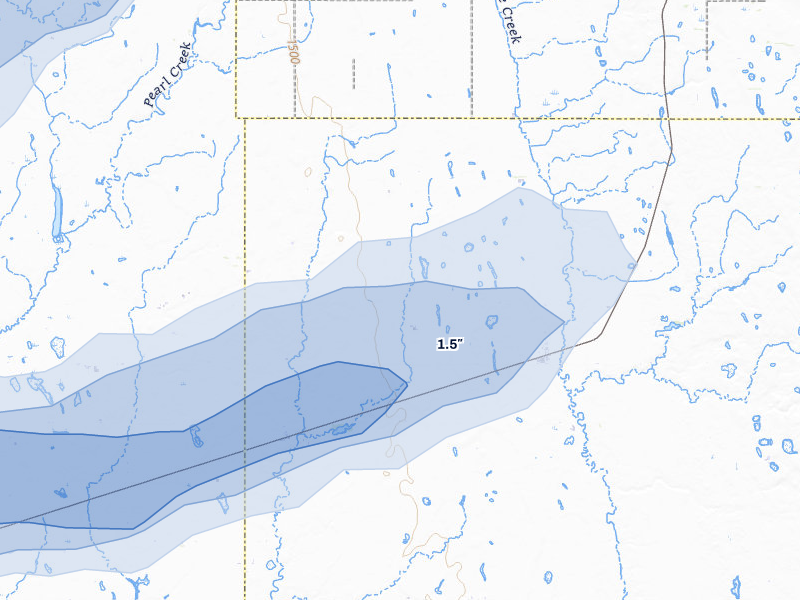 NEXRAD radar-signature map of the hail over Iroquois, SD