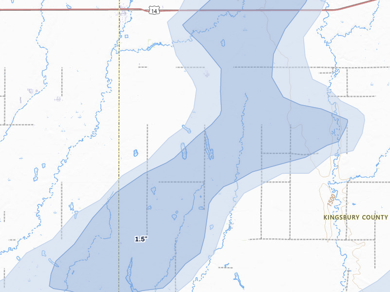 NEXRAD radar-signature map of the hail storm over Iroquois, SD on Aug 3, 2026