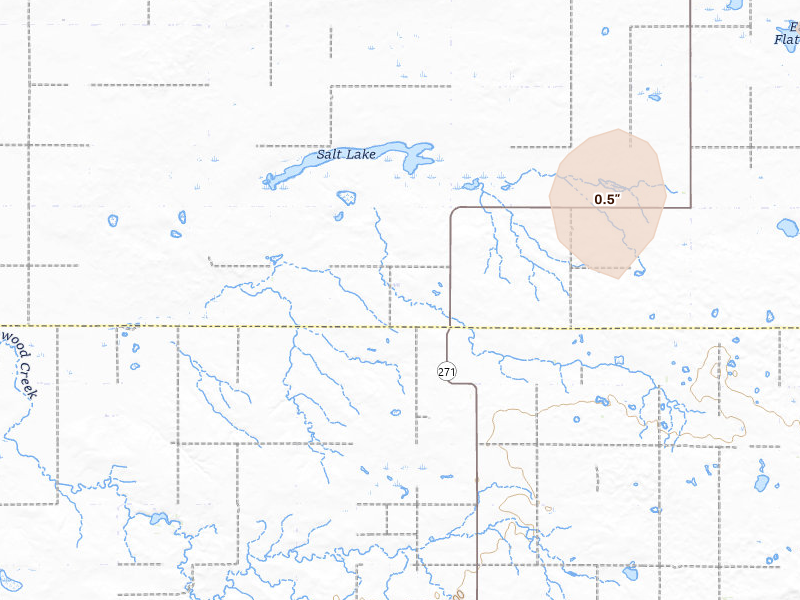 Radar-estimated hail-size map of the storm over Java, SD on Jun 3, 2026