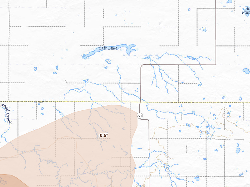 Radar-estimated hail-size map of the storm over Java, SD on Jul 25, 2026