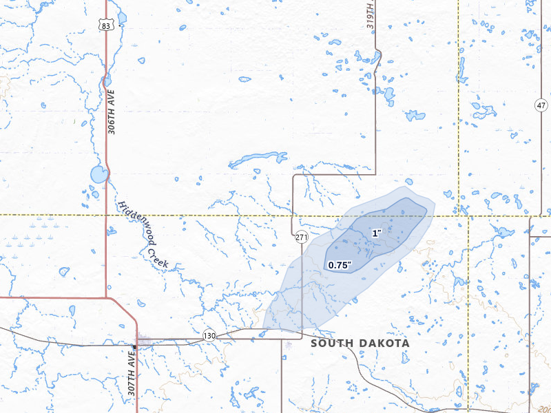 NEXRAD radar-signature map of the hail storm over Java, SD on Aug 2, 2026