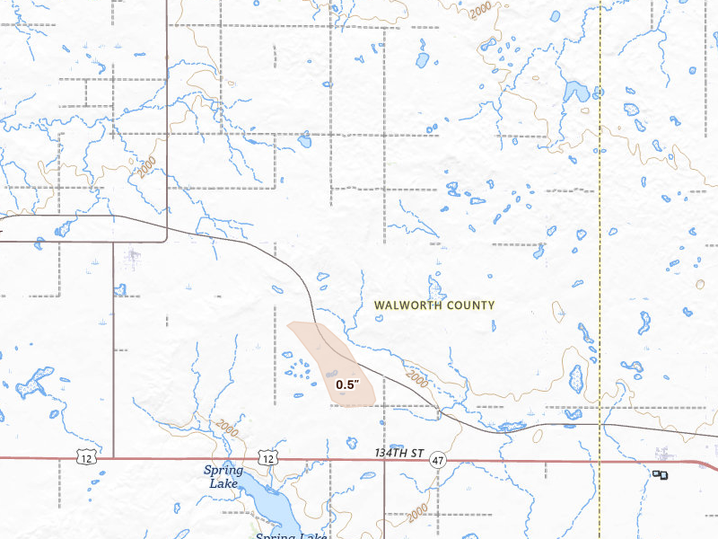 Radar-estimated hail-size map of the storm over Java, SD