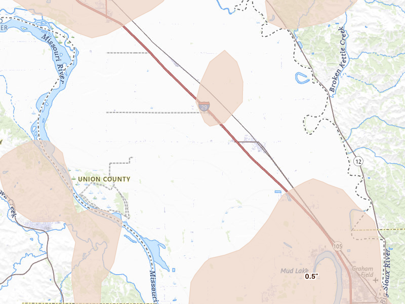 Radar-estimated hail-size map of the storm over Jefferson, SD on Jun 29, 2026