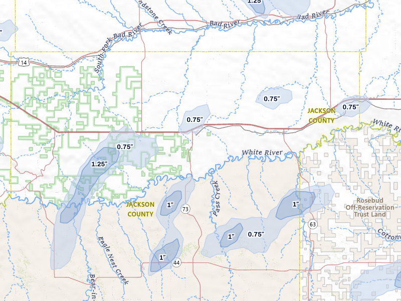 NEXRAD radar-signature map of the hail storm over Kadoka, SD on Jul 29, 2026