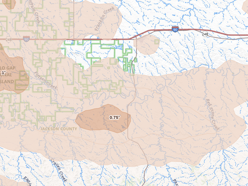 Radar-estimated hail-size map of the storm over Kadoka, SD on Aug 11, 2026