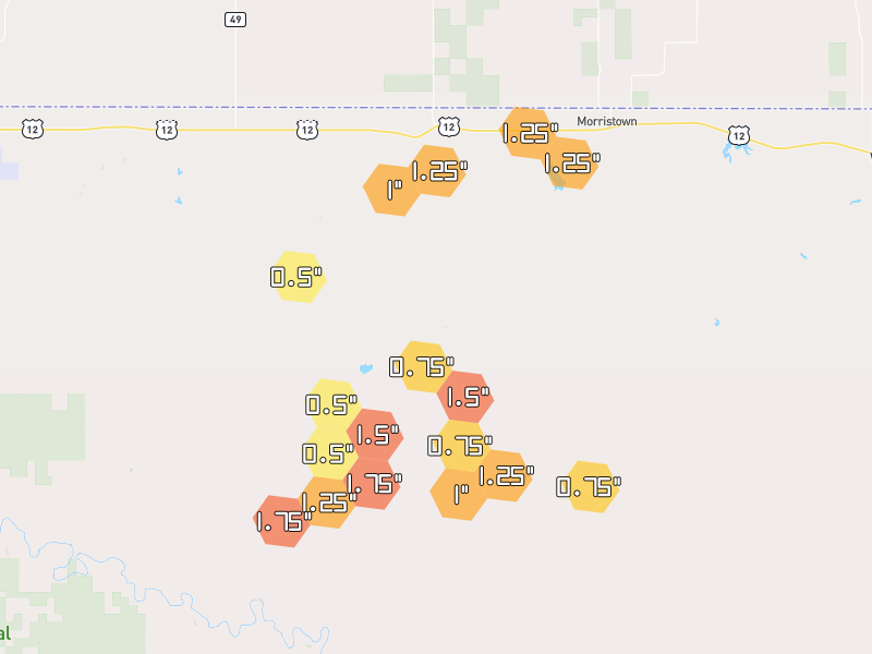 Hail map of Keldron, SD on Jul 2, 2026, hail up to 1.75"