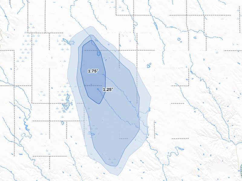 NEXRAD radar-signature map of the hail storm over Kennebec, SD on May 30, 2026