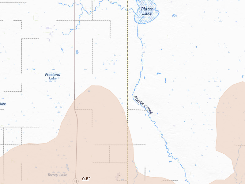 Radar-estimated hail-size map of the storm over Kimball, SD on Jun 30, 2026
