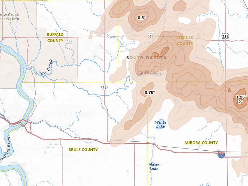 Radar-estimated hail-size map of the storm over Kimball, SD