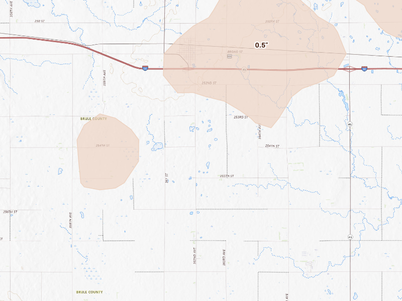 Radar-estimated hail-size map of the storm over Kimball, SD on Sep 13, 2026