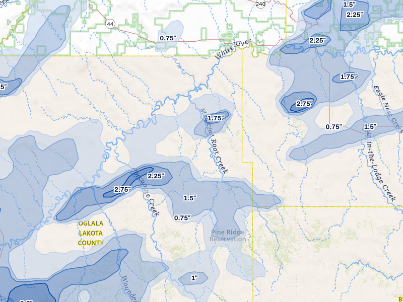 NEXRAD radar-signature map of the hail over Kyle, SD