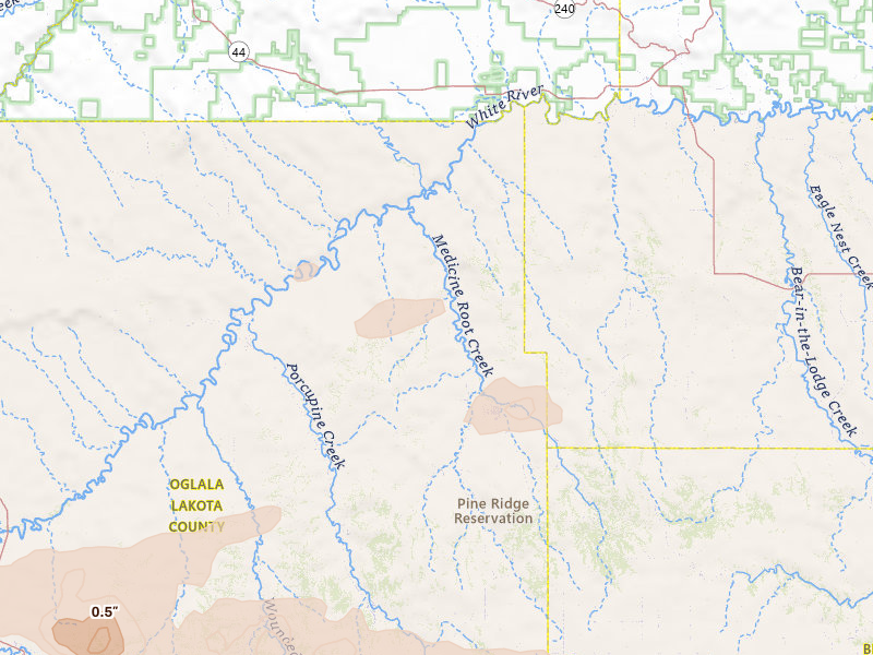 Radar-estimated hail-size map of the storm over Kyle, SD on Jun 4, 2026