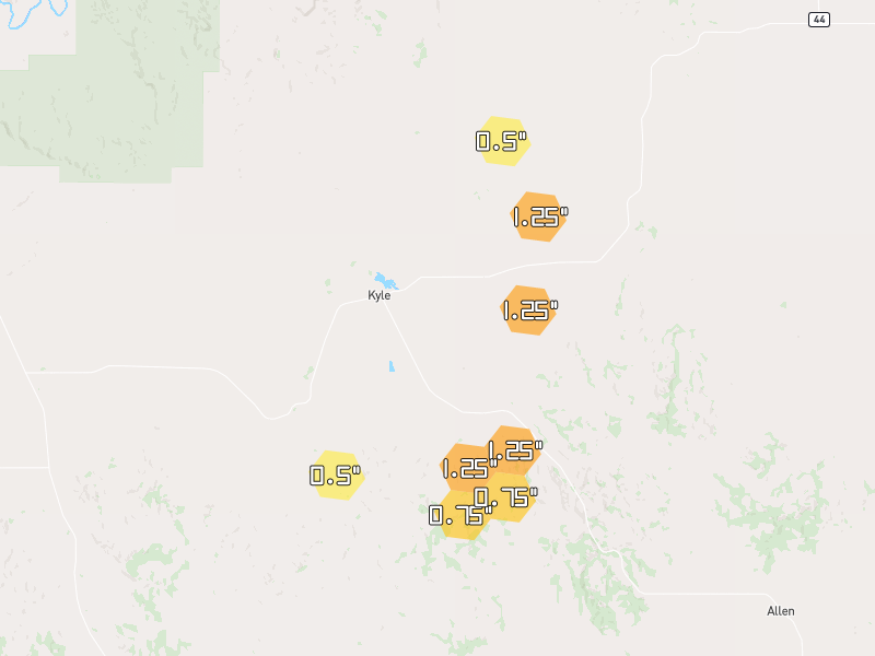 Hail map of Kyle, SD on Jun 29, 2026, hail up to 1.25"