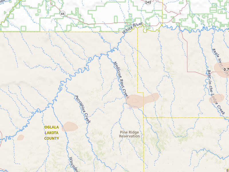 Radar-estimated hail-size map of the storm over Kyle, SD on Jul 9, 2026