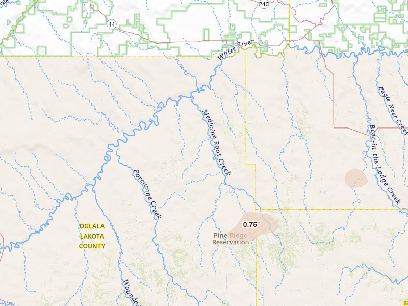 Radar-estimated hail-size map of the storm over Kyle, SD on Jul 25, 2026