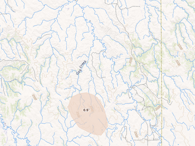 Radar-estimated hail-size map of the storm over Kyle, SD on Aug 22, 2026