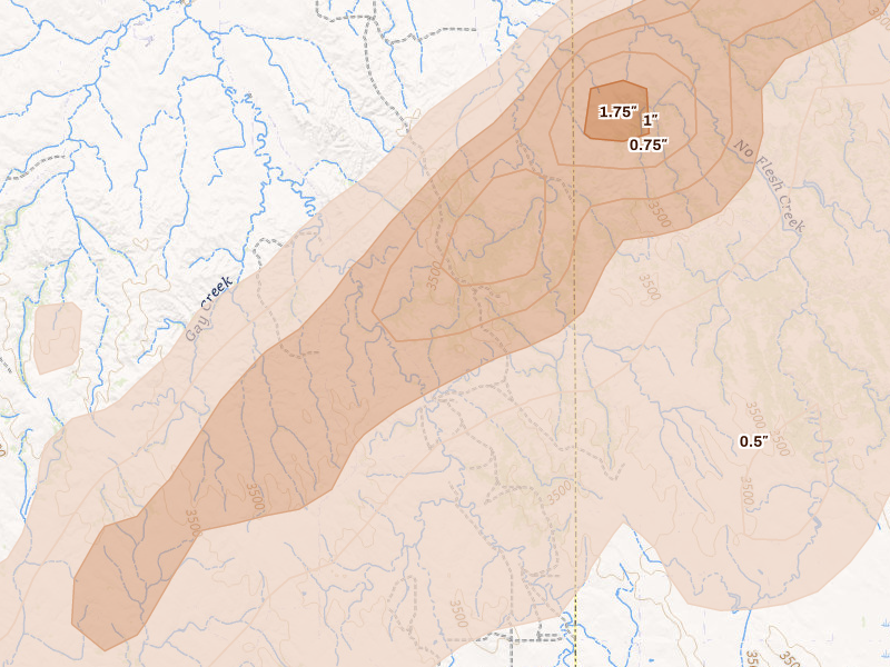 Radar-estimated hail-size map of the storm over Kyle, SD