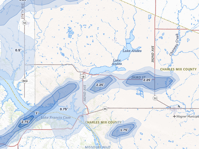 NEXRAD radar-signature map of the hail storm over Lake Andes, SD on Jun 27, 2026