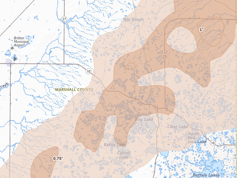 Radar-estimated hail-size map of the storm over Lake City, SD on Jun 29, 2026