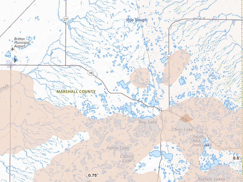 Radar-estimated hail-size map of the storm over Lake City, SD on Jul 7, 2026