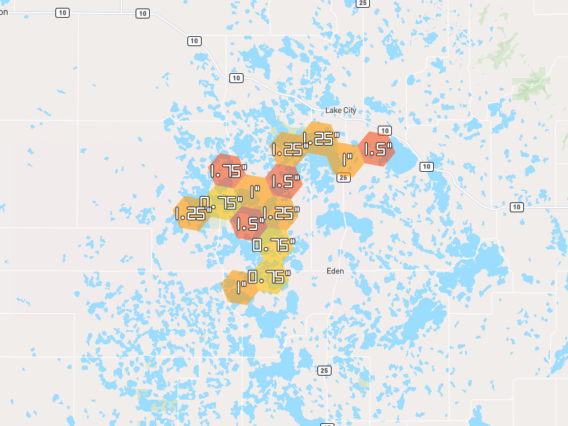 Hail map of Lake City, SD on Jul 7, 2026, hail up to 1.75"