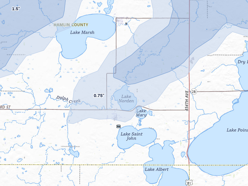 NEXRAD radar-signature map of the hail storm over Lake Norden, SD on Jun 3, 2026