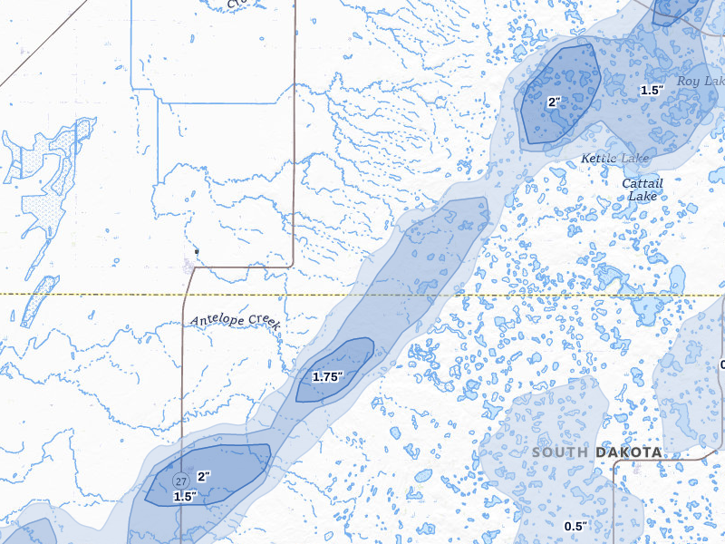 NEXRAD radar-signature map of the hail over Langford, SD