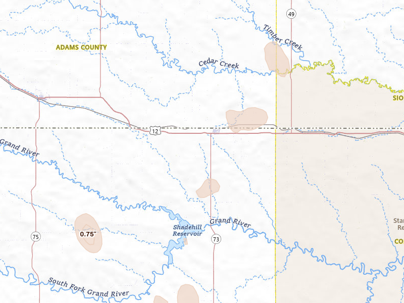 Radar-estimated hail-size map of the storm over Lemmon, SD