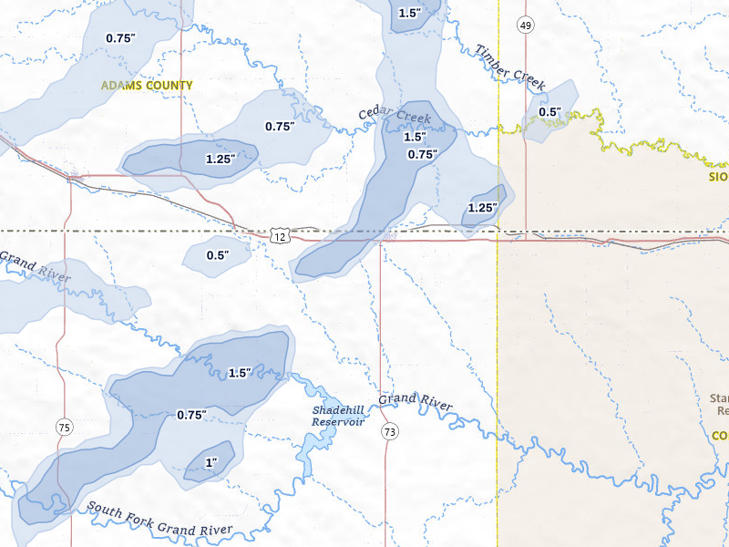 NEXRAD radar-signature map of the hail storm over Lemmon, SD on Jun 27, 2026
