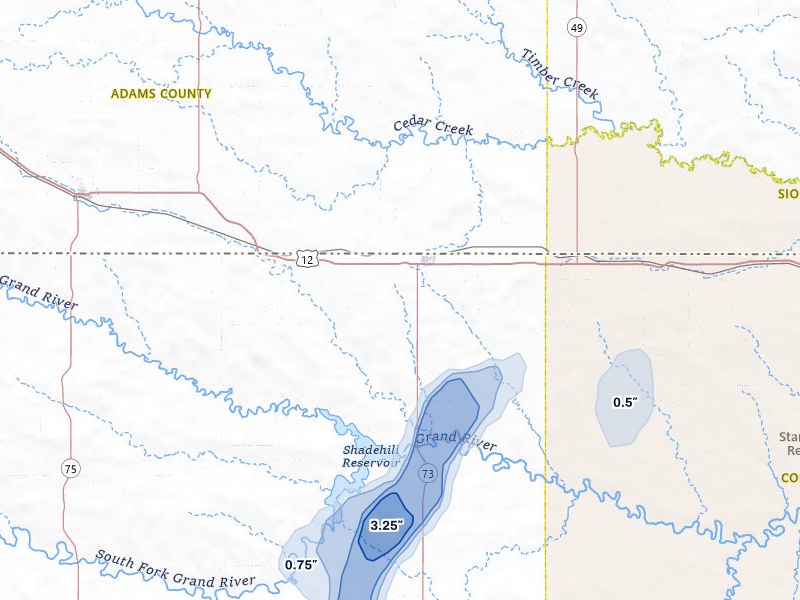 NEXRAD radar-signature map of the hail over Lemmon, SD