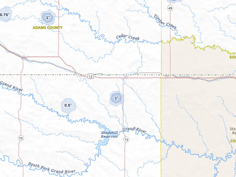 NEXRAD radar-signature map of the hail storm over Lemmon, SD on Jul 29, 2026
